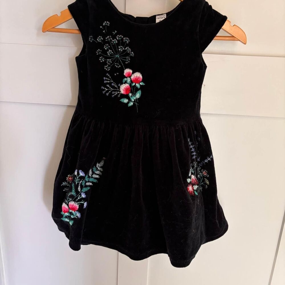 Carters Girls Lined Embroidered Wildflowers Black Winter ChildrensDress Size 5T
